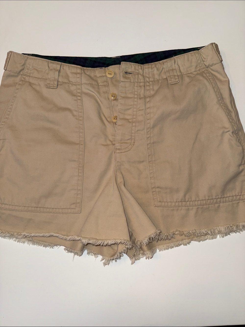 Vintage Ralph Lauren Khaki Frayed-Hem Button Front Jean Shorts